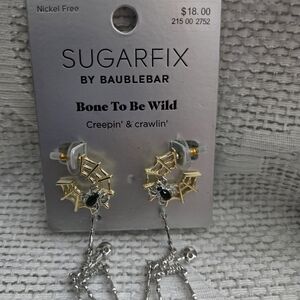 Gold and Silver Spider And Skeleton Earrings